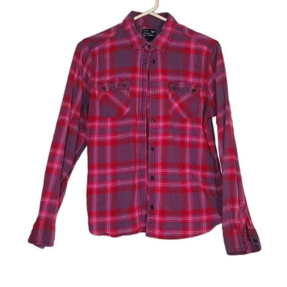 American Eagle Outfitters Womens Purple & Pink Plaid Button-Up Shirt L/S Size‎ L